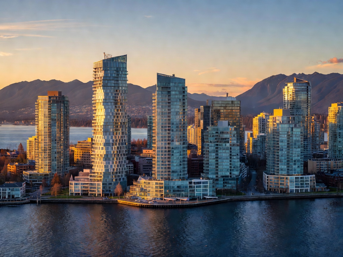 Vancouver city skyline with modern architectural buildings